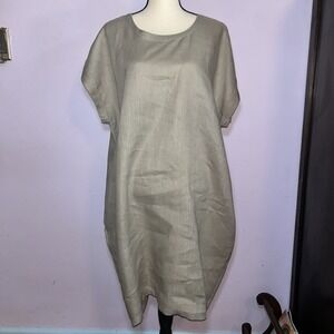 RYLLACE 100% LINEN BEIGE TAUPE LANTERN RELAXED FIT TUNIC DRESS SIZE 1X